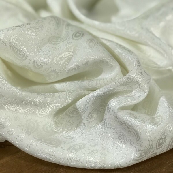 Cetim com Elastano Paisley Branco